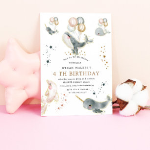 Invitation Baleines Magiques Et Étoiles Fête Virtuelle Annive