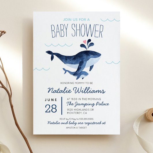 Invitation Baleines nautiques sous le Baby shower marin