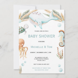 Invitation Baleines sous le Baby shower d'aquarelle de mer