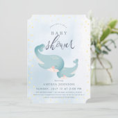 Invitation Baleines Watercolor Blue Boy Baby shower (Debout devant)