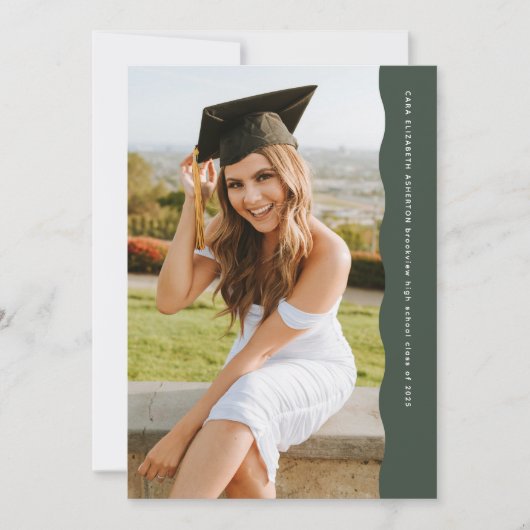 Invitation Balisage photo vert à bord ondulé simple (Devant)