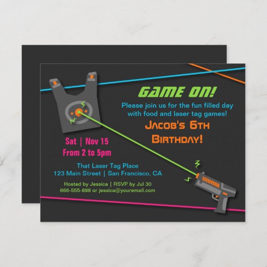 Invitation Balise Anniversaire du jeu sur le laser amusant (Devant / Derrière)