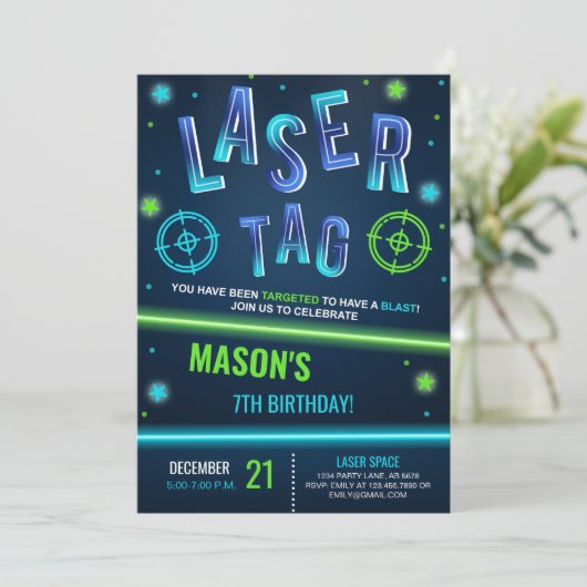 Invitation Balise laser néon bleu (Debout devant)