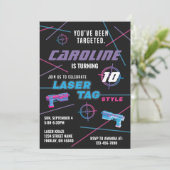 Invitation Balise laser rose violet bleu fête d'anniversaire (Debout devant)