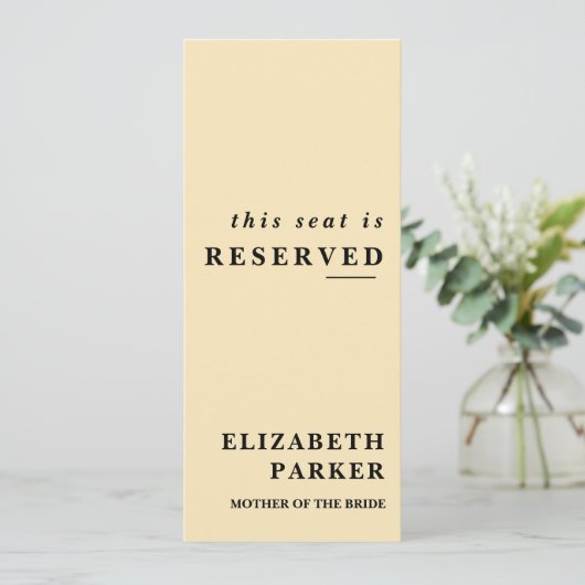 Invitation Balise Mariage de siège réservé jaune beurre (Debout devant)