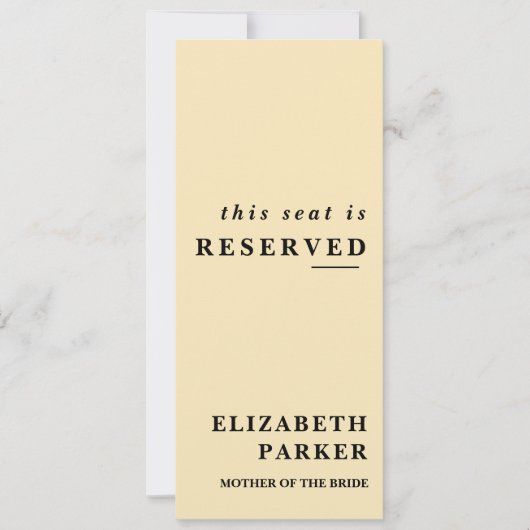 Invitation Balise Mariage de siège réservé jaune beurre (Devant)