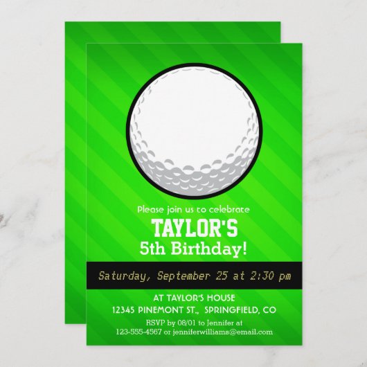 Invitation Ball de golf ; Neon Green Strips (Devant / Derrière)