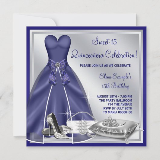 Invitation Ball Gown High Heures Royal Blue Quinceanera (Devant)