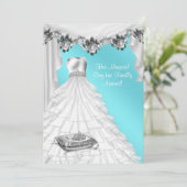Invitation Ball Gown Tiara White Rose Turquoise Quinceanera (Debout devant)