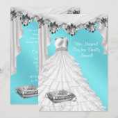Invitation Ball Gown Tiara White Rose Turquoise Quinceanera (Devant / Derrière)