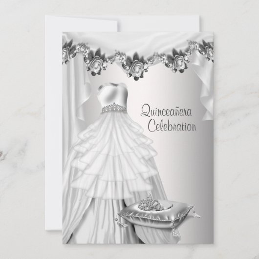 Invitation Ball Gown Tiara White Roses Princesse Quinceanera (Devant)
