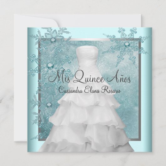 Invitation Ball Gown Turquoise Blue Hiver Flèches de neige Qu (Devant)