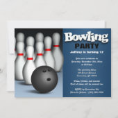 Invitation Ball & Pins Blue Bowling Anniversaire Fête Invitat (Devant)