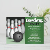 Invitation Ball & Pins Green Bowling fête d'anniversaire (Debout devant)