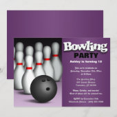 Invitation Ball & Pins Purple Bowling Anniversaire (Devant / Derrière)