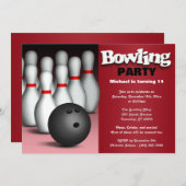 Invitation Ball & Pins Red Bowling Anniversaire Fête Invitati (Devant / Derrière)