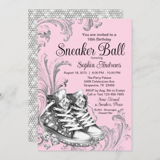 Invitation Balle Basket en argent rose (Devant / Derrière)