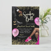 Invitation Balle Basket rose et or chaud doux 16 Anniversaire (Debout devant)