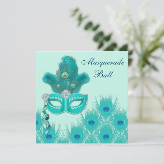 Invitation Balle bleu vert Aqua (Debout devant)