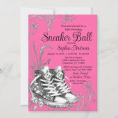 Invitation Balle de basket à semelles en diamant argenté rose (Devant)