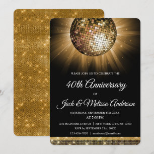 Invitation Balle de disco dorée pour fête d'anniversaire de m