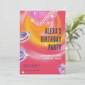 Invitation Balle de disco néon rose orange y2k fête (Debout devant)