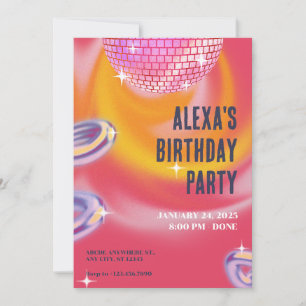 Invitation Balle de disco néon y2k orange rose fête