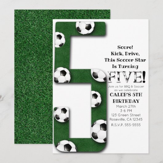 Invitation Balle de foot Five 5 5e fête d'anniversaire (Devant / Derrière)