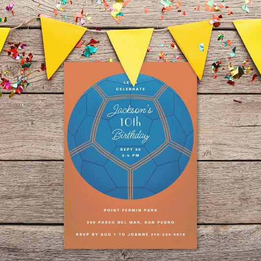 Invitation Balle de football bleu fête d'anniversaire