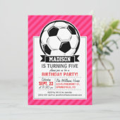 Invitation Balle de football sur Neon Pink Stripes (Debout devant)