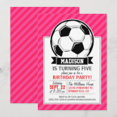 Invitation Balle de football sur Neon Pink Stripes (Devant / Derrière)