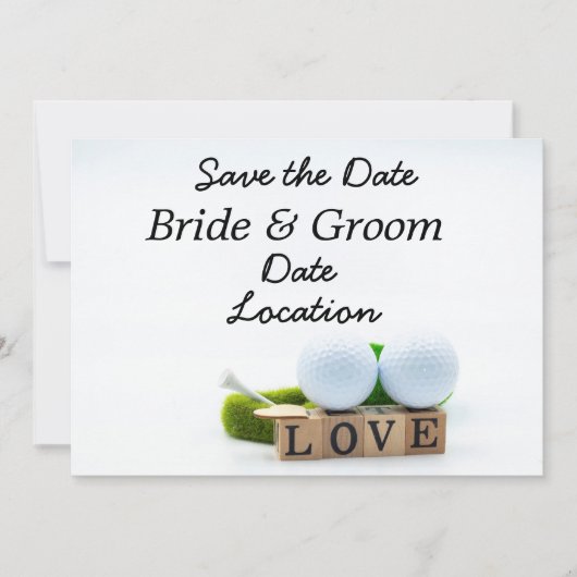 Invitation Balle de golf et tee Golf Save the Date avec amour (Devant)