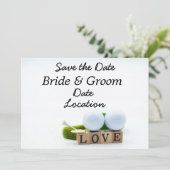 Invitation Balle de golf et tee Golf Save the Date avec amour (Debout devant)