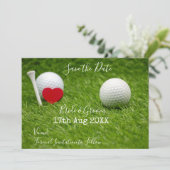 Invitation Balle de golf et tee Save the Date avec amour sur (Debout devant)