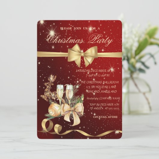 Invitation Balle de Noël, Bow, Reindeder Fête de Noël Invit (Debout devant)