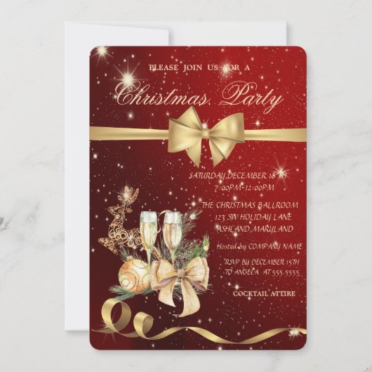 Invitation Balle de Noël, Bow, Reindeder Fête de Noël Invit (Devant)