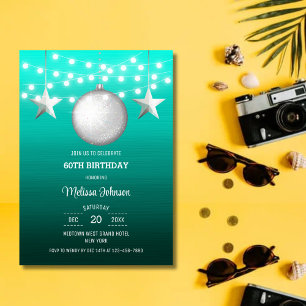 Invitation Balle de Noël Silver Star Turquoise Gradient Anniv