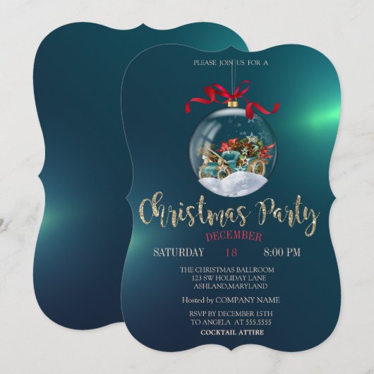 Invitation Balle de Noël, Voiture rétro, Green Christmas Comp (Devant / Derrière)