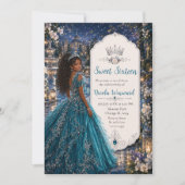 Invitation Balle de princesse Sweet 16 bleu sarcelle (Devant)