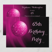Invitation Balle de soirée Hot Pink 65th Birthday (Devant / Derrière)