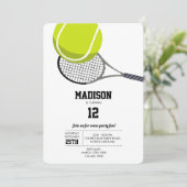 Invitation Balle de Tennis & Raquette Raquette Anniversaire (Debout devant)