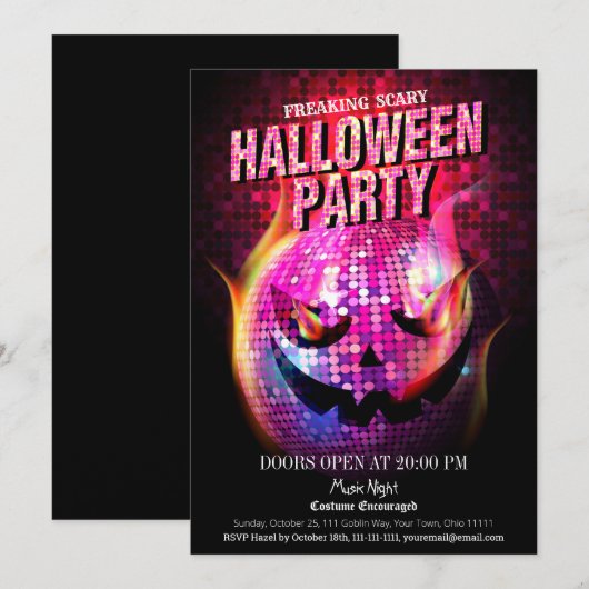 Invitation Balle Disco Jack-O-Lantern (Devant / Derrière)