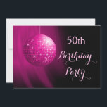 Invitation Balle Disco Party Hot Pink 50th Birthday<br><div class="desc">Elégante double face 50e anniversaire invitations de fête pour les femmes et les filles. Avec une belle image d'une boule de miroirs rétro rétro rétro en suspension, funky et brillant, imprimé sur un arrière - plan romantique rose et noir ondulé. L'inverse de ces invitations féministes de fête d'anniversaire a les...</div>
