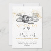 Invitation Balle disco pour la soirée du Nouvel An 2025 en or (Devant)