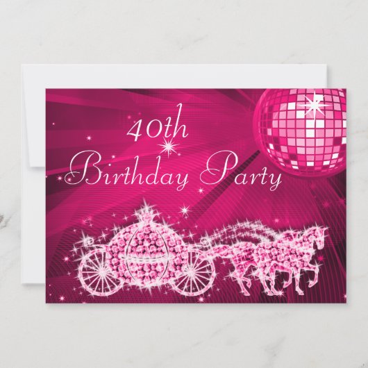 Invitation Balle Disco, Princesse Coach & Chevaux 40e Anniver (Devant)
