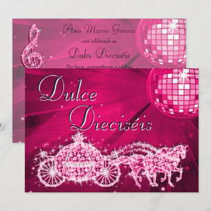 Invitation Balle disco rose, Princess Coach & Chevaux Sweet 1