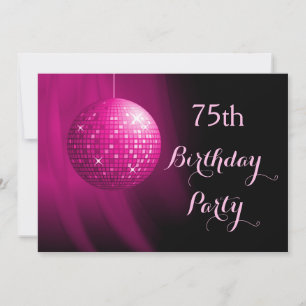 Invitation Balle disco rose vif pour une fête de 75e annivers