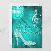 Invitation Balle disco sarcelle espagnole et talons à paillet (Devant)