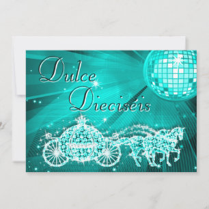 Invitation Balle disco sarcelle, Princesse Coach & Chevaux Sw