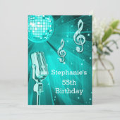 Invitation Balle Disco turquoise et micro rétro 55e anniversa (Debout devant)